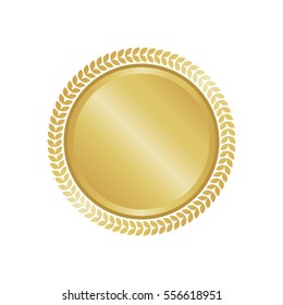 Modern gold circle metal badge, label and design elements. Vector illustration