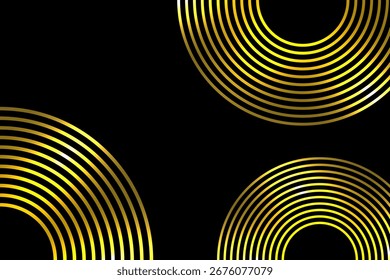 Moderno patrón de marco de línea circular de oro sobre fondo negro. Anuncio Abstractas de Negocios. Fondo de pantalla de Tecnología. Ilustración. Futurista