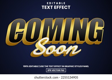 Modern gold coming soon text style, editable text effect template vector illustration