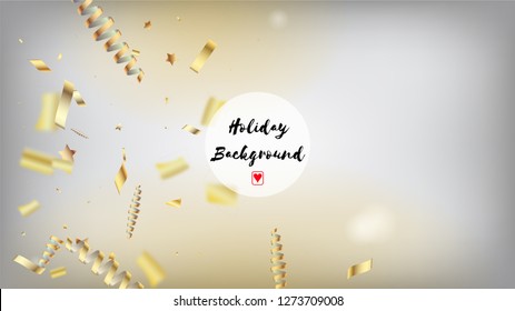 Modern Gold Confetti, Falling Stars, Streamers, Tinsel. Cool Rich VIP Christmas, New Year, Birthday Party Holiday Scatter. Horizontal Dotted Shimmer Background. Gold Confetti, Falling Down Stars.
