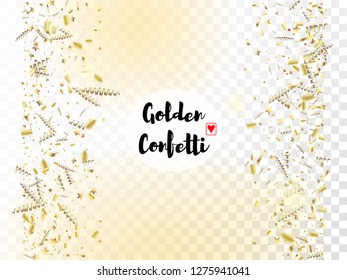 Modern Gold Confetti, Falling Stars, Streamers, Tinsel. Horizontal Dotted Night Sky Background. Cool Rich VIP Christmas, New Year, Birthday Party Holiday Texture. Gold Confetti, Falling Down Stars.