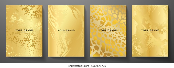 Modern gold cover design set. Creative golden background with abstract pattern. Elegant trendy vector collection for catalog, brochure template, invite layout, booklet