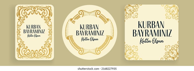 Modern Gold Decorative Design for Feast of the Sacrif (Eid al-Adha Mubarak) Feast of the Sacrifice Greeting (Turkish: Kurban Bayraminiz Kutlu Olsun) Holy days of muslim community. Islamic background.