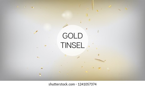 Modern Gold Explosion, Stars, Streamers, Tinsel Burst. Cool Premium Christmas, New Year, Birthday Party Holiday Frame. Horizontal Lights Shimmer Background. Gold Explosion, Streamers Burst.