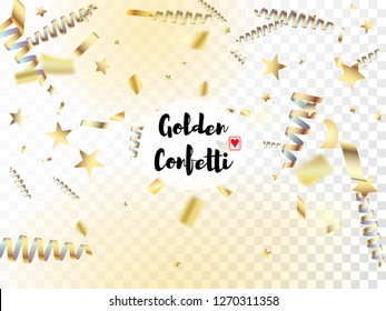 Modern Gold Explosion, Stars, Streamers, Tinsel Burst. Cool Premium Christmas, New Year, Birthday Party Holiday Frame. Horizontal Shiny Bokeh Background. Gold Explosion, Streamers Burst.