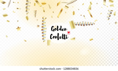 Modern Gold Explosion, Stars, Streamers, Tinsel Burst. Horizontal Bright Explosion Background. Cool Rich VIP Christmas, New Year, Birthday Party Holiday Texture. Gold Explosion, Streamers Burst.