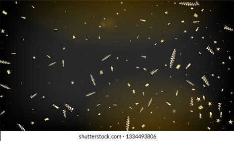 Modern Gold Explosion, Stars, Streamers, Tinsel Burst. Cool Premium Christmas, New Year, Birthday Party Holiday Pattern. Horizontal Fairy Shimmer Background. Gold Explosion, Streamers Burst.