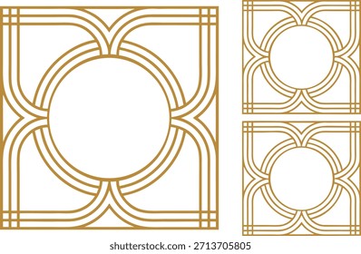 Conjunto de marco de oro moderno con trazos de contorno limpio. Elegante Colección de marco de oro en estilo de contorno mínimo. Marcos de oro modernos de lujo con trazos de línea delgada. Diseño de marco de oro contemporáneo en contorno