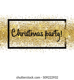 Modern gold glitter background with border frame.  Invitation card. Vector eps10