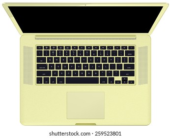 Modern gold glossy laptop isolated on white background