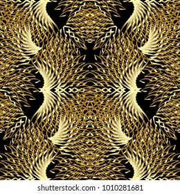 Modern gold lattice lace 3d seamless pattern. Abstract vintage floral vector background wallpaper illustration with beautiful golden surface flowers  ornaments. Luxury design for fabric, prints