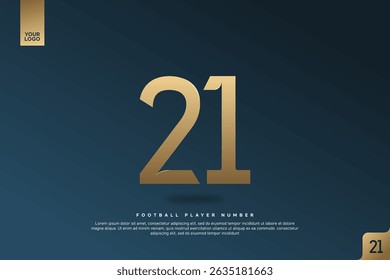 Modern Gold Number 21 on Dark Blue Background for Football Jersey Design