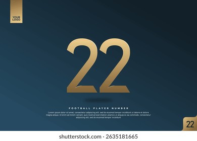Modern Gold Number 22 on Dark Blue Background for Football Jersey Design