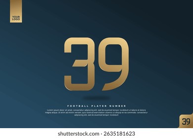 Modern Gold Number 39 on Dark Blue Background for Football Jersey Design