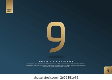 Modern Gold Number 9 on Dark Blue Background for Football Jersey Design