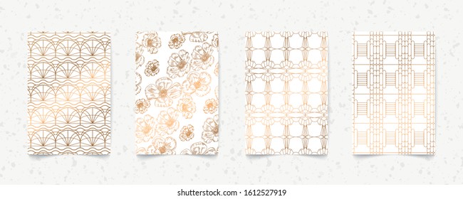 Modern gold pattern art deco geometry style texture background, 4 set of illustration, eps 10, vector background