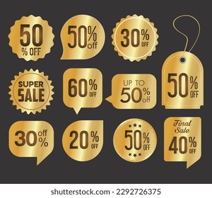 Modern gold sale banners and labels vector collection