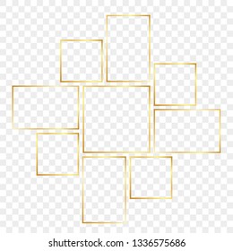 Modern gold shiny vintage frame. Collage photo frames, frame for photos, illustration and pictures, photo puzzle. Vector illustration Mood Board & Branding Presentation.