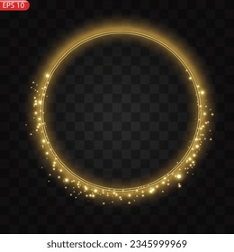 Modern gold shiny vintage frame isolated on a transparent background. Golden glowing circle frame. Abstract background. Vector illustration EPS10