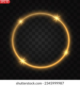 Modern gold shiny vintage frame isolated on a transparent background. Golden glowing circle frame. Abstract background. Vector illustration EPS10