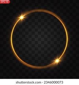 Modern gold shiny vintage frame isolated on a transparent background. Golden glowing circle frame. Abstract background. Vector illustration EPS10