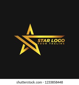Modern Gold Star logo in elegant style with Black Background