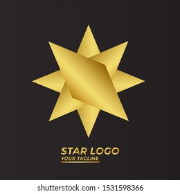 Modern Gold Star Logo Vector in elegant and luxurious shape Style with Black Background 