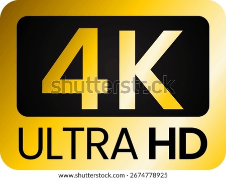 Modern gold vector logo of 4K Ultra HD resolution. Perfect for television, video streaming, digital display, multimedia, and high-quality technology projects.