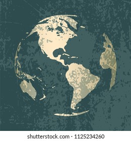 Modern gold world globe symbol design on pastel grunge background. Vector Trendy design