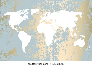 Modern gold world map design on grunge pastel abstract texture. Vector Trendy design