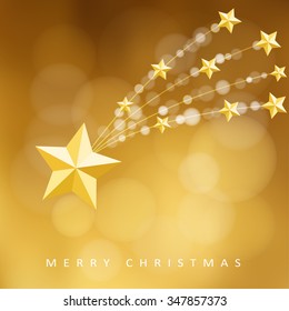 Modern golden christmas greeting card, invitation with comet, falling star, vector illustration background