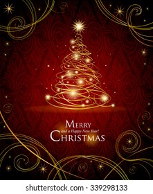 Modern golden Christmas tree - Possible to create holiday cards and ornaments.