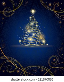 Modern golden Christmas tree - Possible to create holiday cards and ornaments.