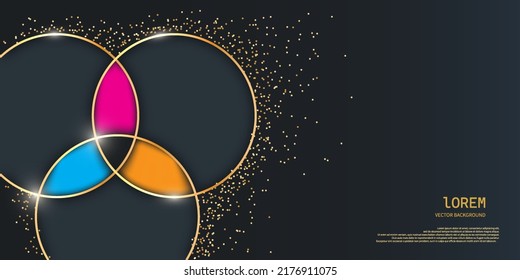 modern golden circle shapes design concept with glitter on a dark blue background. luxury style