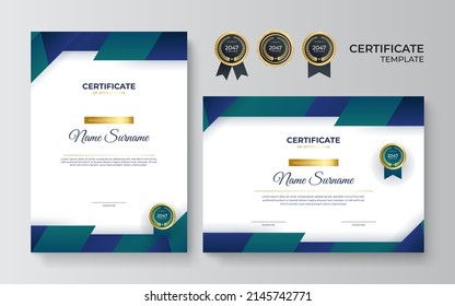 Modern Golden color Certificate Award Design Template. Clean modern certificate with gold badge. Certificate border template with luxury modern line pattern. Diploma Certificate vector template set