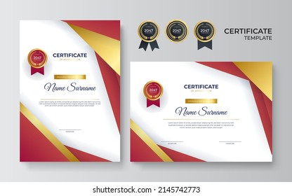 Modern Golden color Certificate Award Design Template. Clean modern certificate with gold badge. Certificate border template with luxury modern line pattern. Diploma Certificate vector template set