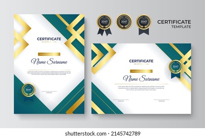 Modern Golden color Certificate Award Design Template. Clean modern certificate with gold badge. Certificate border template with luxury modern line pattern. Diploma Certificate vector template set