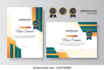 Modern Golden color Certificate Award Design Template. Clean modern certificate with gold badge. Certificate border template with luxury modern line pattern. Diploma Certificate vector template set