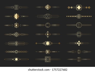 Modern golden divider lines set. Decorative geometric ornaments and templates vector illustration collection. Vintage ornaments and decoration elements concept