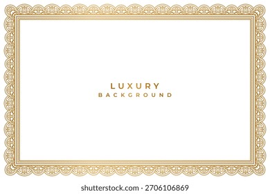 El moderno diseño de marco dorado crea un borde de lujo para la invitación, el anuncio o el certificado de boda. Borde de patrón de página de rectángulo islámico