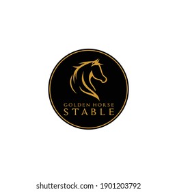 Modern Golden Head Horse Stallion Stable Vector Illustration Isolated on White Background Logo Design	
