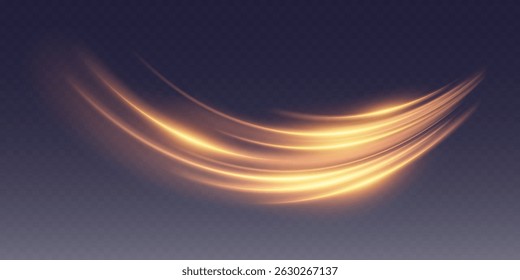 Modern golden hi-tech lines speed track. On a transparent background.