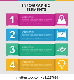 Modern golden infographic template. infographic design with golden icons includes necklace, chest. can be used for presentation, diagram, annual report, web design. 