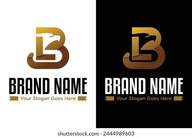 modern golden letter LB BL with eagle head illustration vector logo design