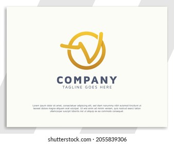 Letra dorada moderna v logotipo inicial de los negocios