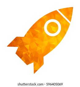 Modern golden low poly rocket icon. Flat vector cartoon illustration. Objects isolated on a white background.