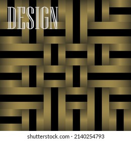 Modern golden pattern vector background for leaflets design. Crossed golden and black lines background. Decoration and advertisement concept