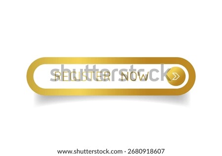 Modern golden rounded CTA button with shine, "Register now" text, arrow icon, 3D effect, web UI element for landing pages, mobile apps or banners.