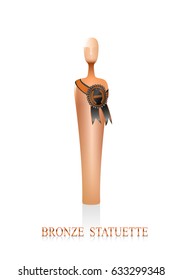 Modern golden silver bronze award championship cup with contest seal of perfection. Realistic vector illustration with grouped elements.