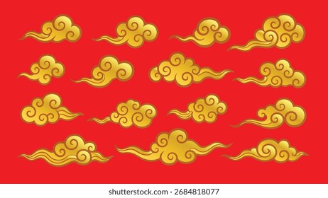 moderno dourado simples chinês nuvem china asiática ilustrações tradicionais definir decorações elemento vetor design para fundo e papel de parede
